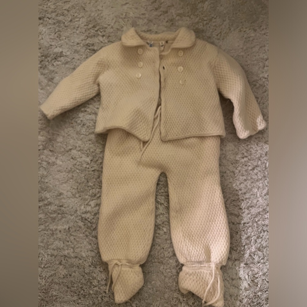 Vintage Madeline Wolcott Exclusive Hand Knit Two Piece Baby Outfit - Sz 18